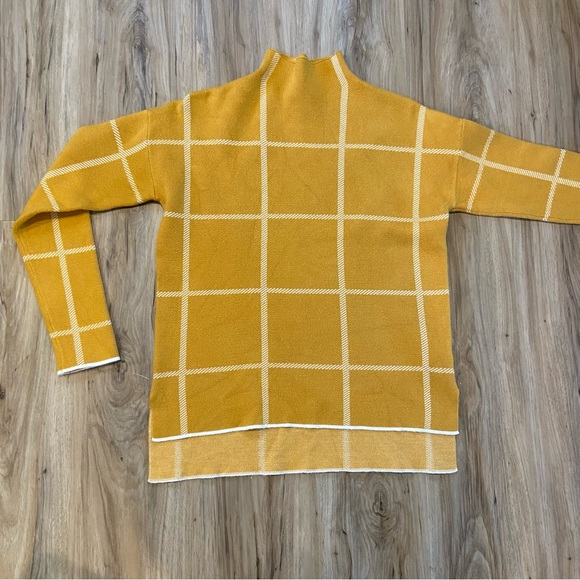 Max Studio | Mustard Yellow Mock Turtle Neck Sweater with Cream Accents | Small - Picture 8 of 13